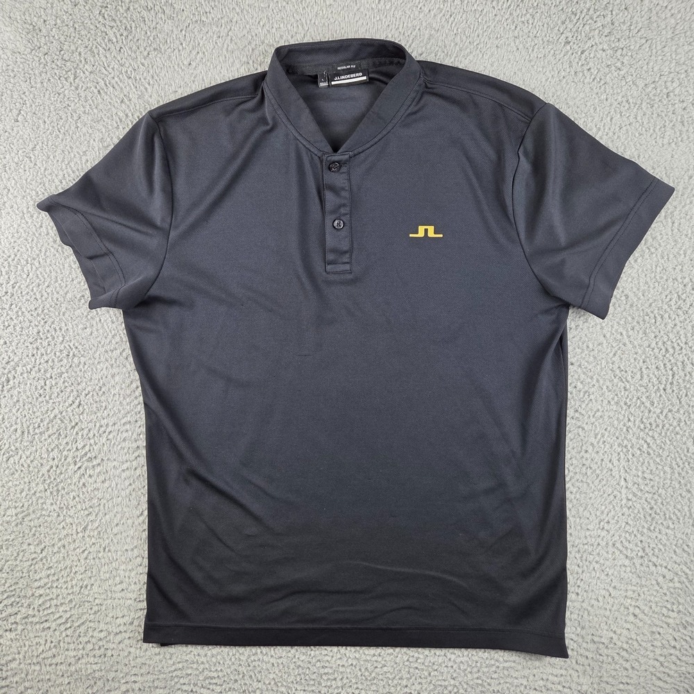 J Lindeberg Shirt Mens Large Black Bode Regular Fit Blade Polo Short Sleeve